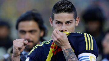 Football Soccer- Ecuador v Colombia- World Cup 2018 Qualifiers - Quito, Ecuador - 28/3/17. Colombia&#039;s player James Rodriguez celebrates his victory match against Ecuador. REUTERS/Henry Romero