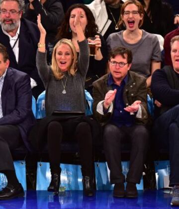 Tracy Pollan y Michael J. Fox en el Madison Square Garden.