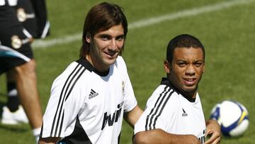 Marcelo e Higua&iacute;n, juntos en un entrenamiento del Real Madrid.