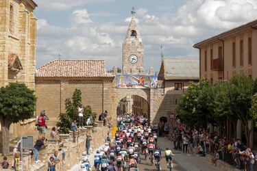 El pelotón  durante la decimonovena etapa de la Vuelta Ciclista a España.