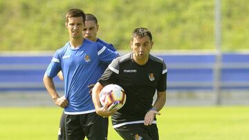 Garitano, durante un entrenamiento reciente con la Real Sociedad en Zubieta.