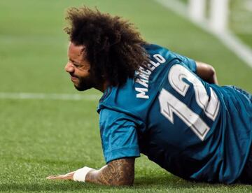 Marcelo grimaces with pain after getting injured at Betis.