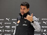 Míchel, entrenador del Girona, en rueda de prensa.