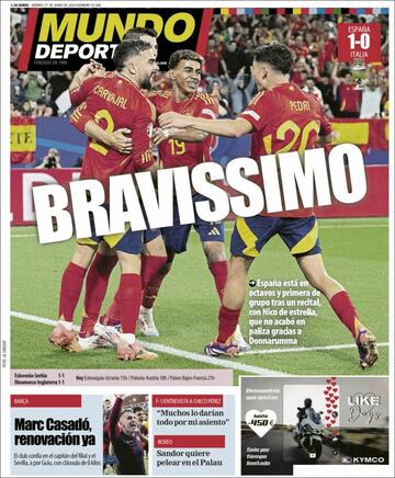 España es una fiesta, bravissimo... las portadas en prensa tras la victoria ante Italia