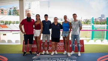 Carlos Tobalina, María Vicente, Mohamed Attaoui, Laura Redondo, Ana Peleteiro y Adrián Ben, en Vallehermoso.

Presentacion meeting madrid, estadio vallehermoso 

 / INMA FLORES