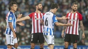 Yeray y Martínez, en el derbi ante la Real.