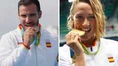 Sa&uacute;l Craviotto y Mireia Belmonte muerden sus medallas ol&iacute;mpicas en los Juegos de R&iacute;o 2016.