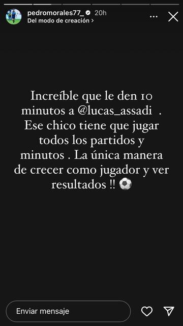 La opinión de Pedro Morales sobre Lucas Assadi.