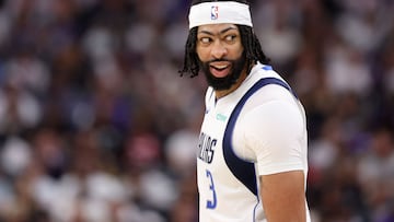 SACRAMENTO, CALIFORNIA - APRIL 16: Anthony Davis #3 of the Dallas Mavericks stands on the court during their game against the Sacramento Kings during the first half of the NBA play-in tournament game at Golden 1 Center on April 16, 2025 in Sacramento, California. NOTE TO USER: User expressly acknowledges and agrees that, by downloading and/or using this photograph, user is consenting to the terms and conditions of the Getty Images License Agreement. Ezra Shaw/Getty Images/AFP (Photo by EZRA SHAW / GETTY IMAGES NORTH AMERICA / Getty Images via AFP)