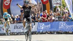 Mikel Landa celebra una victoria durante la pasada Vuelta a Burgos.