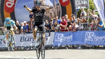 Mikel Landa celebra una victoria durante la pasada Vuelta a Burgos.