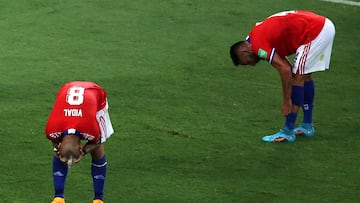 Futbol, Brasil vs Chile.
Clasificatorias al mundial de Catar 2022.
Los jugadores de Chile se lamentan luego del gol de Brasil durante el partido por las clasificatorias al Mundial de Catar 2022 realizado en el Estadio Maracana
Rio de Janeiro, Brasil.
24/03/2022
Heuler Andrey/DiaEsportivo/Photosport
Football, Brazil vs Chile.
2022 World cup Qatar qulifying match.
Chile's players react after the goal of Brasil for 2022 Qatar World Cup qualifier football match at Maracana stadium Rio de Janeiro, Brasil.
03/24/2022
Heuler Andrey/DiaEsportivo/Photosport