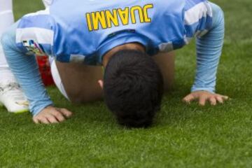 Juanmi celebra el 0-1 en el Camp Nou. 