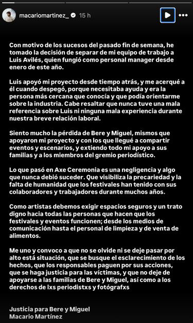 La contundente decisión de Macario Martínez, tras lo ocurrido en el Festival Ceremonia