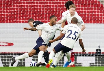 Soccer Football - Premier League - Arsenal v Manchester City - Emirates Stadium, London, Britain - February 21, 2021 Manchester City's Raheem Sterling celebrates scoring their first goal