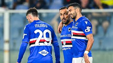 Jugadores de la Sampdoria durante un partido de Serie A contra el Sassuolo.