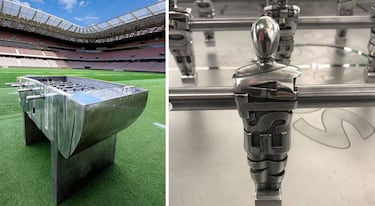 se vende como una joya en la Maison Degand al precio de 80.000 euros (es el fútbolín más caro del mundo). Esta obra de arte de 100 kilos está realizada en aluminio y cuero. Cada jugador lleva esculpido en el cuerpo su nombre. La selección del artista incluye a Sergio Ramos, Messi, Puskas, Di Stéfano, Pelé, Cruyff y Maradona.