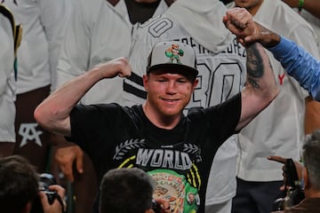 Saul -Canelo- Alvarez of Mexico during the Fight for the undisputed for the WBC, WBO and WBA super middleweight world titles against Edgar Berlanga of USA, at T-Mobile Arena, on September 14, 2024, in Las Vegas, Nevada, United States.