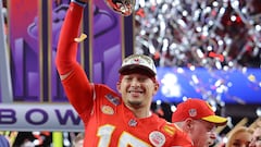 Football - NFL - Super Bowl LVIII - Kansas City Chiefs v San Francisco 49ers - Allegiant Stadium, Las Vegas, Nevada, United States - February 11, 2024 Kansas City Chiefs' Patrick Mahomes celebrates with the Vince Lombardi Trophy after winning Super Bowl LVIII REUTERS/Brian Snyder