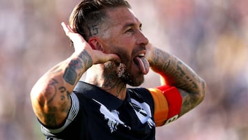 PASADENA, CALIFORNIA - JUNE 17: Sergio Ramos #93 of CF Monterrey celebrates scoring his team's first goal during the FIFA Club World Cup 2025 group E match between CF Monterrey and FC Internazionale Milano at Rose Bowl Stadium on June 17, 2025 in Pasadena, California. Stu Forster/Getty Images/AFP (Photo by Stu Forster / GETTY IMAGES NORTH AMERICA / Getty Images via AFP)