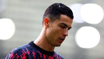 BRIGHTON, ENGLAND - MAY 07: Cristiano Ronaldo of Manchester United looks on during warm up for the Premier League match between Brighton & Hove Albion and Manchester United at American Express Community Stadium on May 07, 2022 in Brighton, England. (Photo by Bryn Lennon/Getty Images)