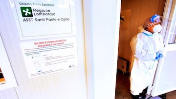 Milan (Italy), 14/01/2021.- A health worker stands at a drive-through COVID-19 testing lab outside San Carlo and Paolo Hospital in Milan, northern Italy, 14 January 2021. Italy will prolong a state of emergency enforced to tackle the spread of the coronavirus disease (COVID-19) pandemic until 30 April, Health Minister Speranza announced on 13 January. (Italia) EFE/EPA/PAOLO SALMOIRAGO
