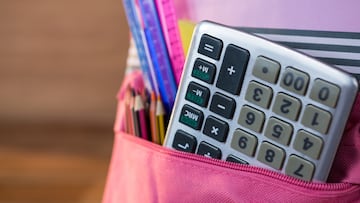 Close-up of calculator in school bag