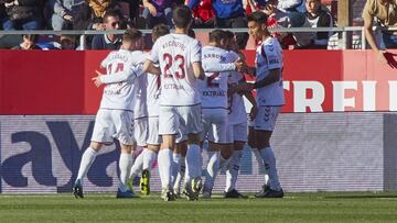 Los jugadores del Albacete celebran un gol esta temporada.
