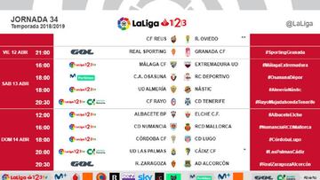 Ya se conocen los horarios de la jornada 34 de Segunda División.