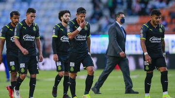 (L-R), Alan Torres, Cesar Huerta, Angel Zaldivar of Guadalajara during the game Pachuca vs Guadalajara, corresponding to day 02 of the Torneo Clausura Grita Mexico C22 of Liga BBVA MX, at Hidalgo Stadium, on January 16, 2022.
<br><br>