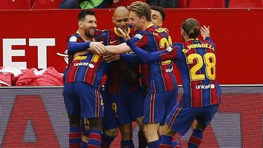 Los jugadores del Barça festejan uno de sus goles.