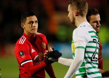 Soccer Football - FA Cup Fourth Round - Yeovil Town vs Manchester United - Huish Park, Yeovil, Britain - January 26, 2018   Manchester United’s Alexis Sanchez shakes hands with Yeovil Town’s Tom James before the match    Action Images via Reuters/Paul Childs