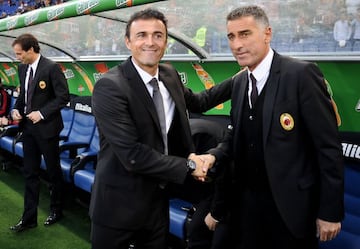 Luis Enrique y Tassotti, saludándose en un Roma-Milan