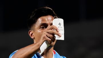 AME8697. CIUDAD DE MÉXICO (MÉXICO), 11/03/2025.- Ángel Sepúlveda de Cruz Azul celebra un gol este martes, en un partido de la Copa de Campeones Concacaf entre Cruz Azul y Seattle Sounders en el estadio Olímpico Universitario en Ciudad de México (México). EFE/José Méndez