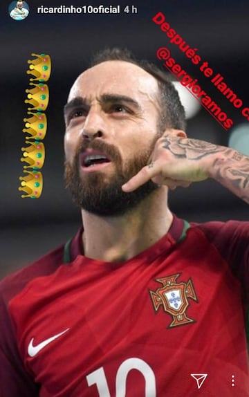 Ricardinho subió a su cuenta de Instagram una foto imitando una celebración que también suele hacer Sergio Ramos cuando anota un gol.