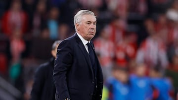 Soccer Football - LaLiga - Athletic Bilbao v Real Madrid - San Mames, Bilbao, Spain - December 4, 2024 Real Madrid coach Carlo Ancelotti reacts REUTERS/Vincent West