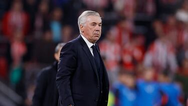 Soccer Football - LaLiga - Athletic Bilbao v Real Madrid - San Mames, Bilbao, Spain - December 4, 2024 Real Madrid coach Carlo Ancelotti reacts REUTERS/Vincent West