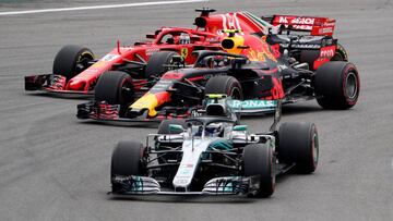 Vettel, Verstappen y Bottas, en el GP de Brasil 2018 de F1. 