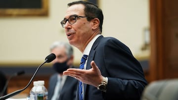 (FILES) In this file photo taken on December 2, 2020, US Treasury Secretary Steven Mnuchin testifies during a House Financial Services Committee hearing on &quot;Oversight of the Treasury Department&#039;s and Federal Reserve&#039;s Pandemic Response&quot