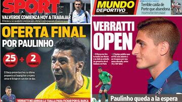 Portadas de &#039;Sport&#039; y &#039;Mundo Deportivo&#039; el lunes, 10 de julio de 2017.