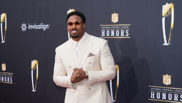 Feb 8, 2024; Las Vegas, NV, USA; Cleveland Browns defensive end Myles Garrett on the red carpet before the NFL Honors show at Resorts World Theatre. Mandatory Credit: Kirby Lee-USA TODAY Sports