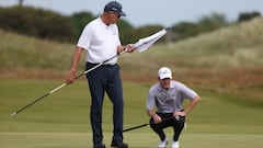 LYTHAM ST ANNES, ENGLAND - JUNE 15: Jonathan Broomhead of South Africa and his caddie line up a putt on the 15th green during day three of the R&A Amateur Championship at Royal Lytham & St. Annes on June 15, 2022 in Lytham St Annes, England. (Photo by Matthew Lewis/R&A/R&A via Getty Images)