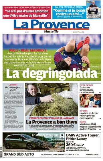 Portada de 'La Provence' de Marsella el miércoles 7 de marzo de 2018.