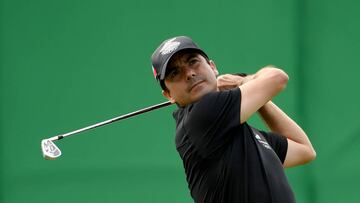 RIO DE JANEIRO, BRAZIL - AUGUST 12:  Felipe Aguilar of Chile on the par three 8th hole during the second round of the Olympic Golf on Day 7 of the Rio 2016 Olympic Games at the Olympic Golf Course on August 12, 2016 in Rio de Janeiro, Brazil.  (Photo by Ross Kinnaird/Getty Images)