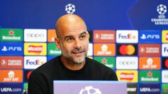 MANCHESTER, ENGLAND - OCTOBER 04: Pep Guardiola, manager of Manchester City speaks during a press conference ahead of their UEFA Champions League group G match against FC Copenhagen at Etihad Stadium on October 04, 2022 in Manchester, England. (Photo by Matt McNulty - Manchester City/Manchester City FC via Getty Images)