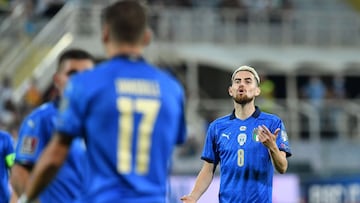 Soccer Football - World Cup - UEFA Qualifiers - Group C - Italy v Bulgaria - Stadio Artemio Franchi, Florence, Italy - September 2, 2021  Italy&#039;s Jorginho reacts REUTERS/Jennifer Lorenzini