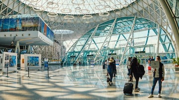 MARRAKECH, MOROCCO - MARCH 12: Travellers at the Modern Art Buildings of the International Marrakesh Menara Airport on March 12, 2020 in Marrakech, Morocco. (Photo by EyesWideOpen/Getty Images)