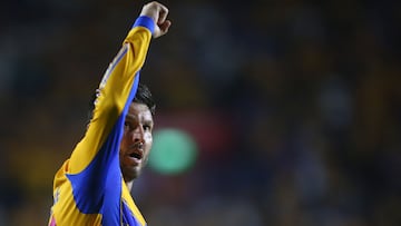 Tigres' French forward #10 Andre-Pierre Gignac celebrates scoring his team's first goal during the Liga MX Apertura tournament football match between Tigres and Tijuana at the UANL University Stadium in San Nicolas de los Garza, Nuevo Leon State, Mexico on October 25, 2025. (Photo by Julio Cesar AGUILAR / AFP)