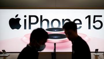 An Apple iPhone 15 advertisement is seen as it officially goes on sale across China at an Apple Store in Shanghai, China September 22, 2023. REUTERS/Aly Song