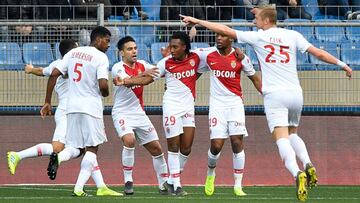 Gelson celebra su primer gol en la Ligue 1, al Montpellier.